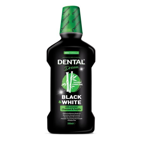 Apa de gura Dental Dream Black & White cu carbune activ 500 ml