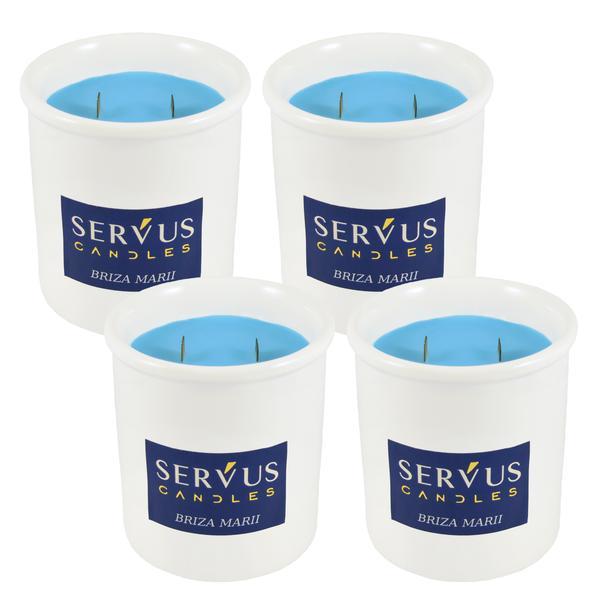 Set 4 lumanari parfumate briza marii , cu 2 fitiluri din lemn