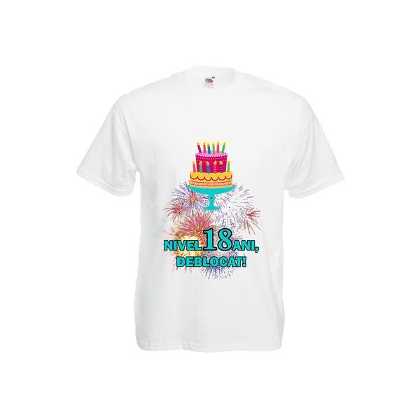 Tricou mesaj aniversare majorat - nivel 18 ani, deblocat, s