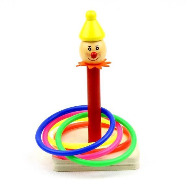 Joc din lemn cu inele colorate pentru copii, multicolor - gonga