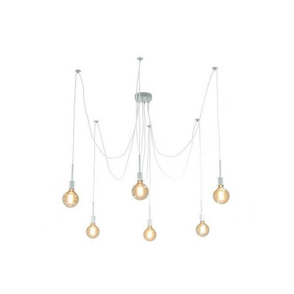 Lustra cu 6 pendule e27 model spider, 115 cm, alb - gonga