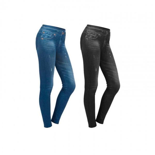 Set 2 perechi leggings tip jeans, marimea 46/48, albastru/negru - Gonga