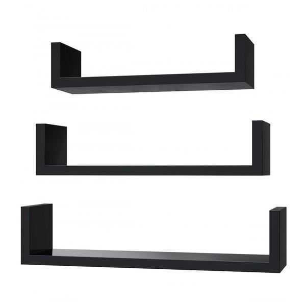 Raft perete Cube, Set 3 bucati, MDF, Negru - Songmics