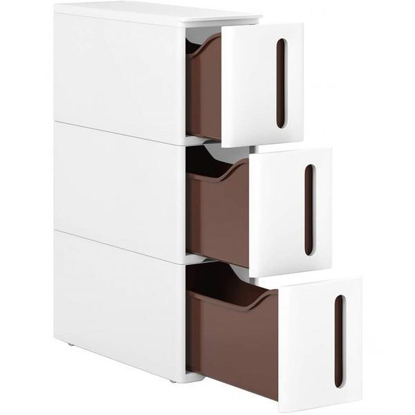 Raft ingust baie cu 3 etajere, mobil 2, alb - songmics