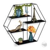 Raft de perete forma hexagonala, Metal, Negru - Songmics