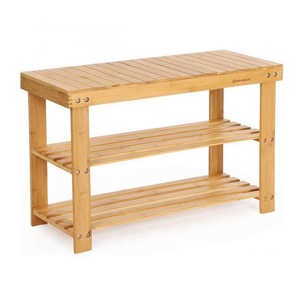 Suport pantofi cu 3 etajere, bambus, natur, 70 x 28 x 45 cm - songmics