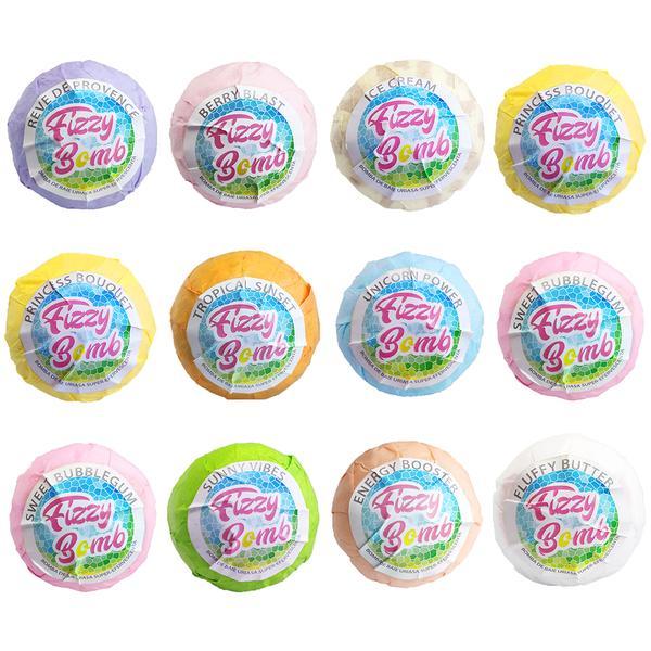 Set 12 Bombe de baie efervescente Fizzy Bomb, diverse culori si arome, cu unt de shea si aromaterapie 2160g Fizzy Bomb esteto.ro