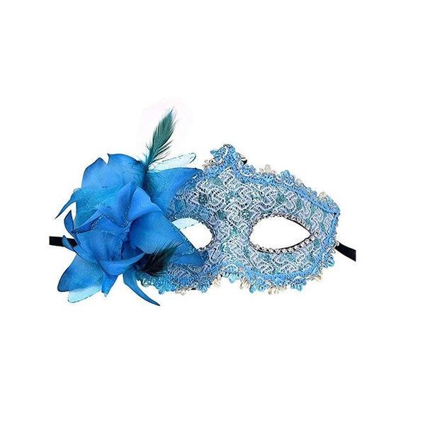Masca carnaval venetian pentru ochi cu trandafir, albastru deschis - gonga