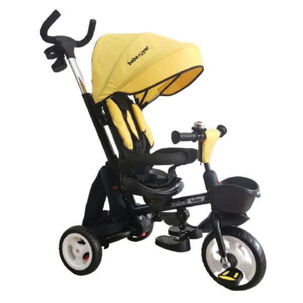 Tricicleta beberoyal milano trike 510 tc galben copii, pliabila, reglabil, reversibil, copertina, maner parental