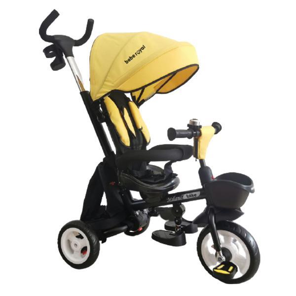 Tricicleta Beberoyal Milano Trike 510 TC Galben copii, pliabila, reglabil, reversibil, copertina, maner parental