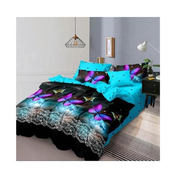Lenjerie de pat finet, Ralex, 6 piese, culoare negru/albastru, model M137