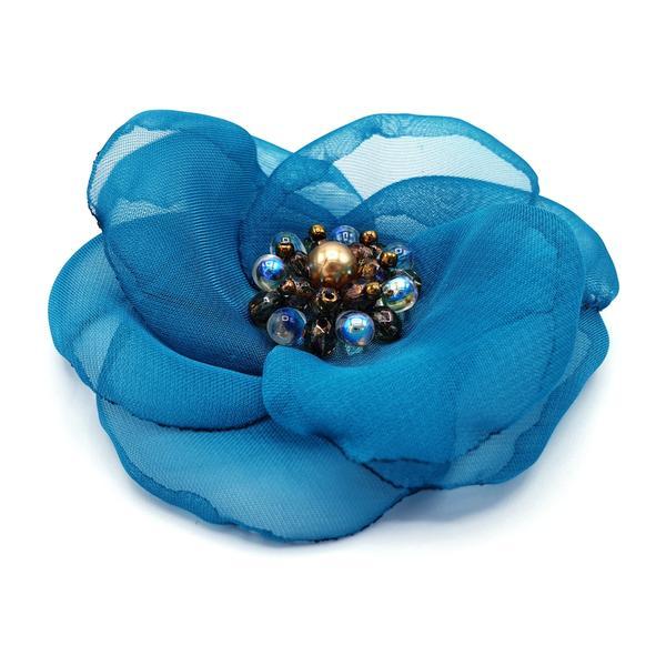 Brosa handmade floare turcoaz voal stil matase, cielo, zia fashion