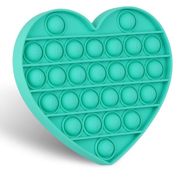 Jucarie senzoriala din silicon push pop bubble inima, oktane, autism, nevoi speciale, antistres pentru scoala/birou, 15 x 1.6 cm, verde
