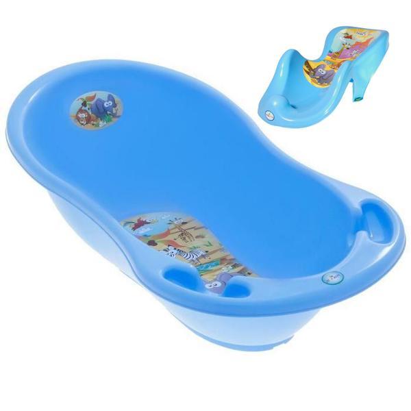 Set cadita copii safari albastru 86 cm cu senzor de temperatura + suport anatomic cadita - tega baby