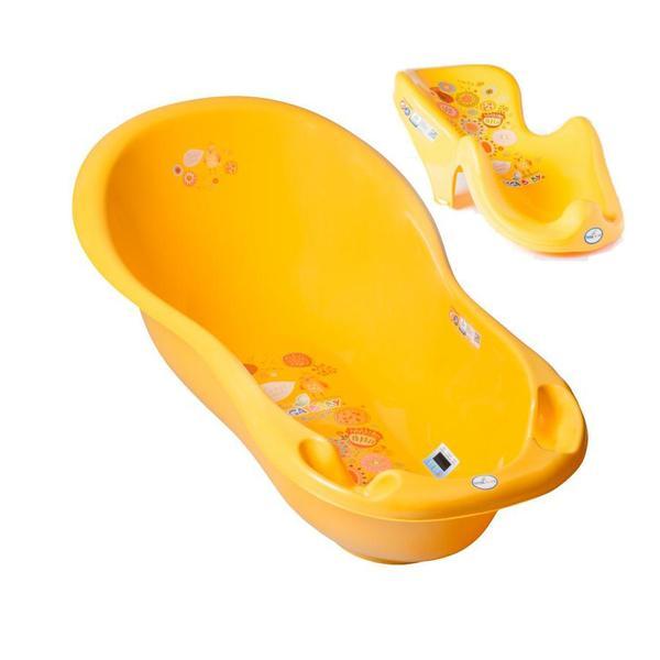 Set cadita copii folk galben 86 cm cu senzor de temperatura + suport anatomic cadita - tega baby