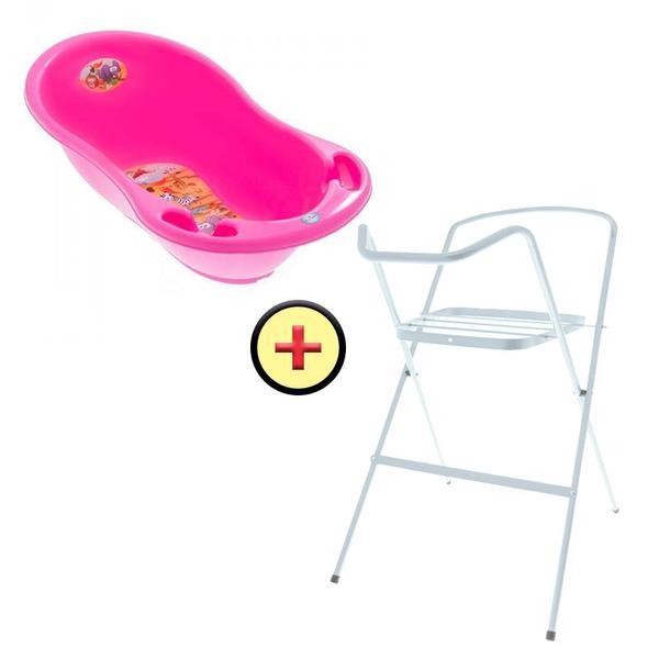 Set cadita 86 cm safari jungle roz + suport metalic cadita galben