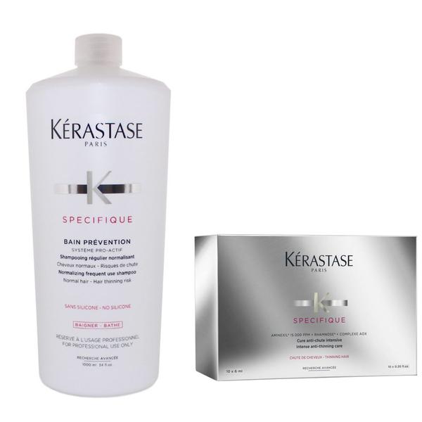 Pachet Anticadere - Kerastase Specifique: Sampon Energizant Anticadere 1000 ml, Tratament Intensiv Impotriva Caderii si Subtierii Parului 10 fiole x 6 ml