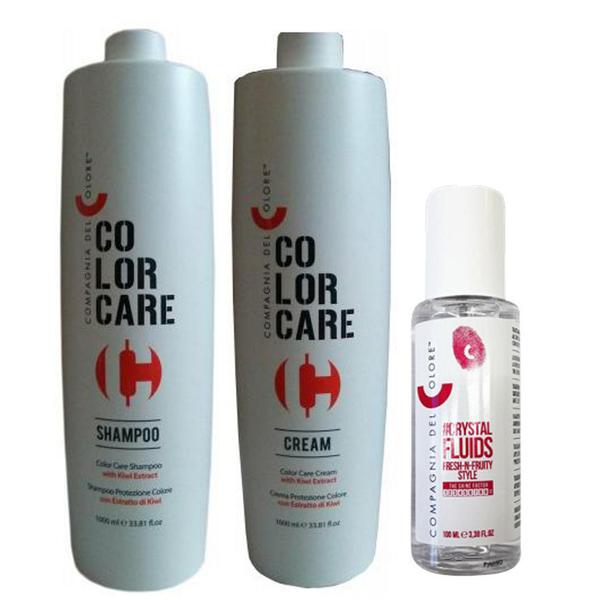 Pachet pentru Protectia Culorii - Compagnia del Colore Color Care: Sampon 1000 ml, Balsam de Par 1000 ml, Fluid cu Cristale 100 ml