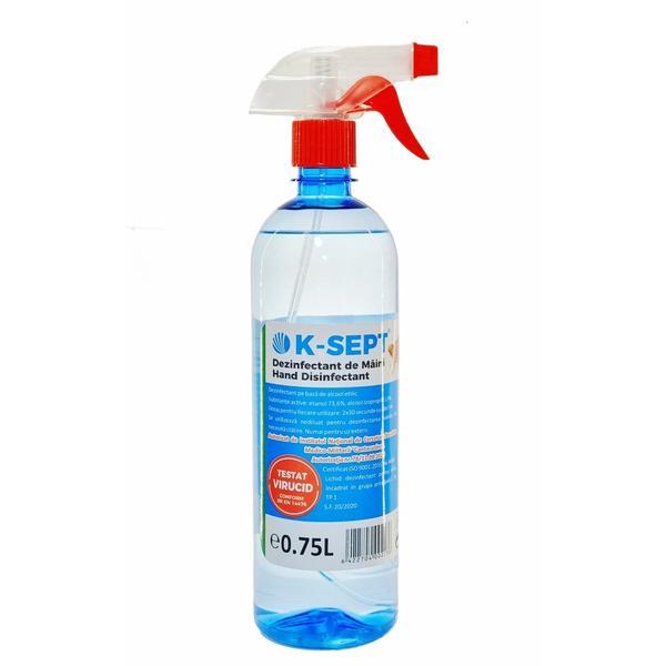 Dezinfectant maini pe baza de alcool k-sept virucid 75% cu pulverizator, 750 ml