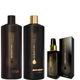 Pachet de Hidratare si Stralucire pentru Par - Sebastian Professional Dark Oil Lightweight: Sampon 1000, Balsam 1000 ml, Ulei de Styling 95  ml