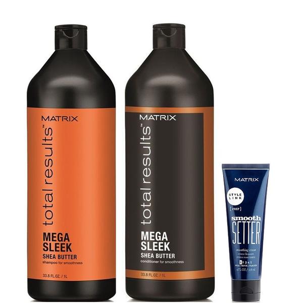 Pachet pentru netezire - matrix total results mega sleek: sampon 1000 ml, balsam 1000 ml, crema 118 ml