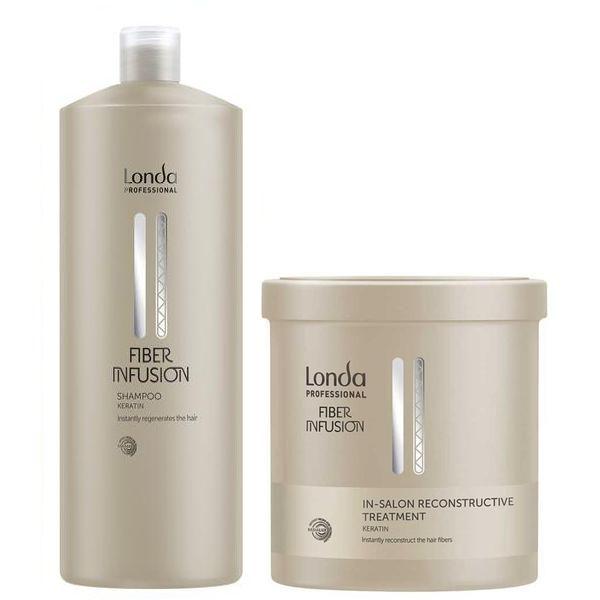 Pachet Reconstructiv cu Cheratina - Londa Professional Fiber Infusion: Sampon 1000 ml, Tratament 750 ml