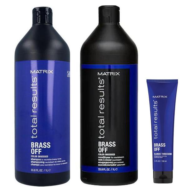 Pachet pentru par blond - matrix total results brass off blonde: sampon neutralizator 1000 ml, balsam neutralizator 1000 ml, crema 150 ml