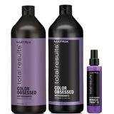 Pachet pentru Par Vopsit - Matrix Total Results Color Obsessed: Sampon 1000, Balsam 1000, Tratament 125 ml