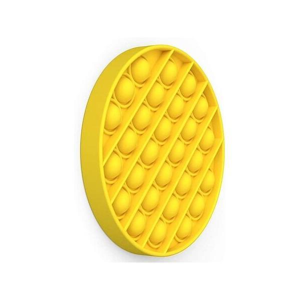 Jucarie antistres din silicon, push pop bubble, pop it, forma cerc, galben, 12x12x1.5cm, olimp