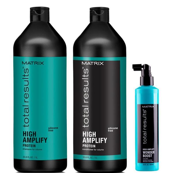 Pachet pentru Volum - Matrix Total Results High Amplify: Sampon 1000 ml, Balsam 1000 ml, Spuma pentru Radacini 250 ml