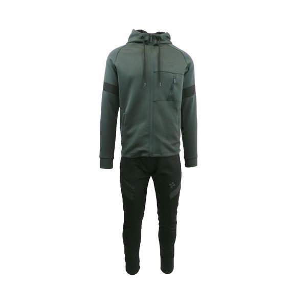 Trening barbat, univers fashion, din silon, jacheta culoare kaki, cu 3 buzunare cu fermoare, pantaloni negru cu 2 buzunare cu fermoare, m