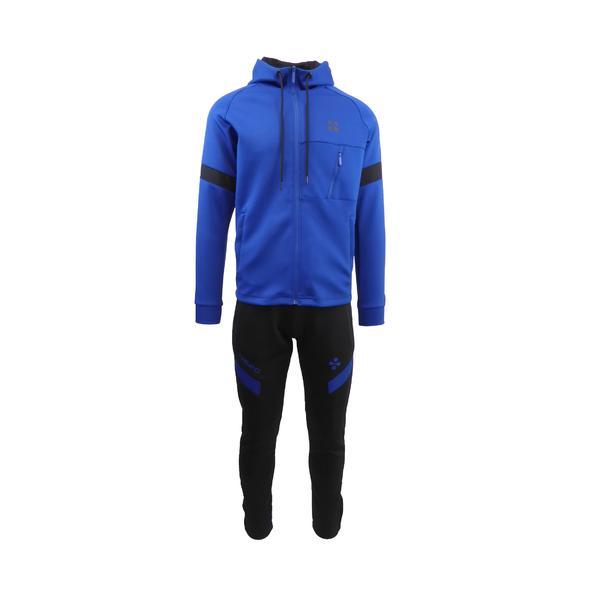 Trening barbat, univers fashion, din silon, jacheta culoare albastru deschis, cu 3 buzunare cu fermoare, pantaloni albastru inchis cu 2 buzunare cu fermoare, m