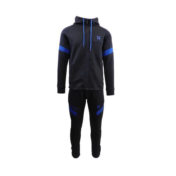 Trening barbat, univers fashion, din silon, jacheta culoare albastru inchis, cu 3 buzunare cu fermoare, pantaloni albastru inchis cu 2 buzunare cu fermoare, s