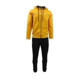 Trening barbat, Univers Fashion, jacheta culoare galben, cu 2 buzunare cu fermoare, pantaloni negru cu 3 buzunare cu fermoare, 2XL