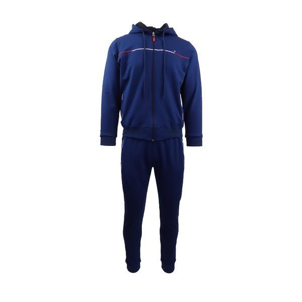 Trening barbat, univers fashion, jacheta culoare indigo, cu 2 buzunare cu fermoare, pantaloni indigo cu 3 buzunare cu fermoare, 2xl
