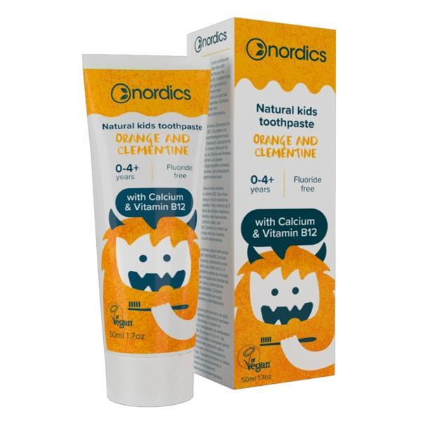 Pasta de dinti naturala, fara flour, cu clementina, portocala si vitamina b12, pt copii, nordics, 50 ml