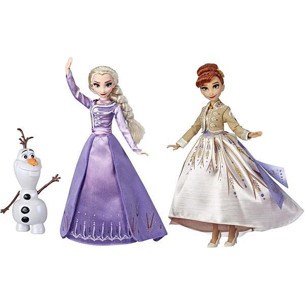 Set papusi anna, elsa si olaf cu rochii de lux hasbro - disney