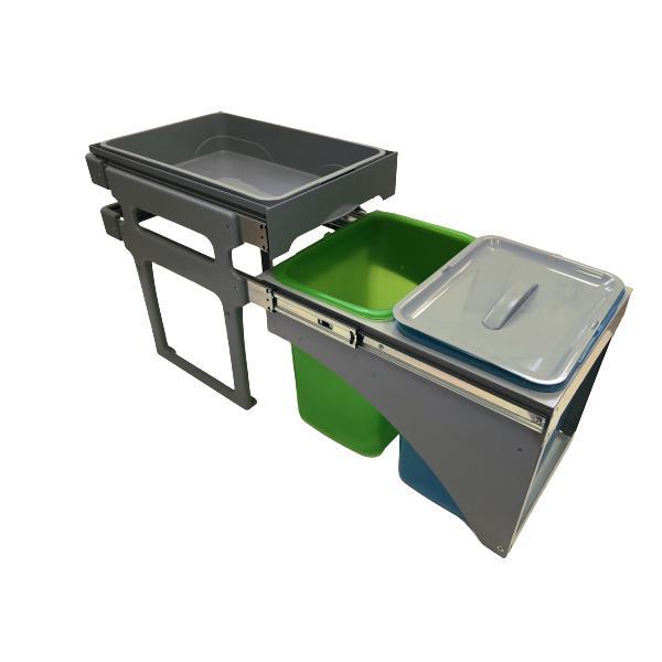 Cos de gunoi incorporabil Tank Front, colectare selectiva, cu 2 recipiente 2 x 16 litri si tavita multifunctionala