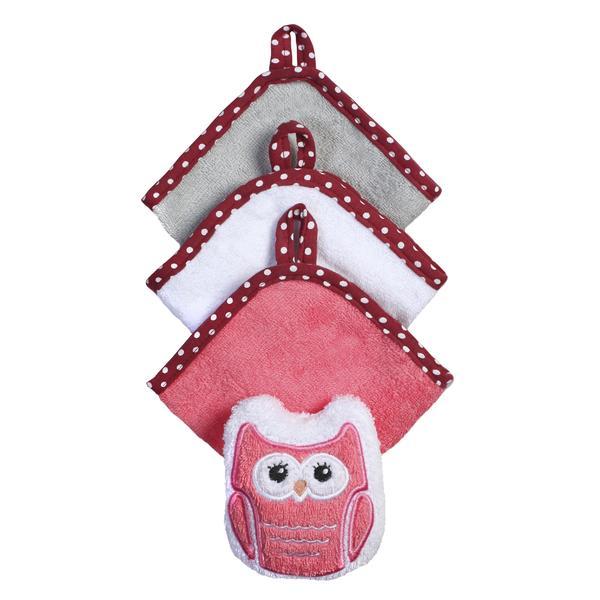 Set 3 mini prosoape si burete baie copii si bebelusi bufnita 149 roz - babyono