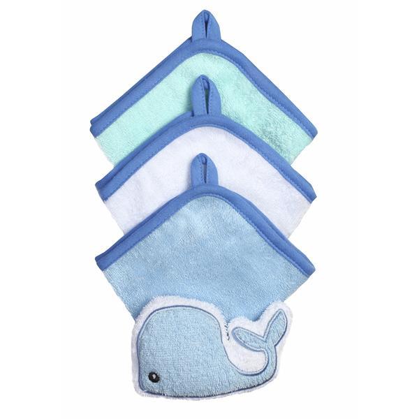 Set 3 mini prosoape si burete baie copii si bebelusi balena 149 albastru - babyono