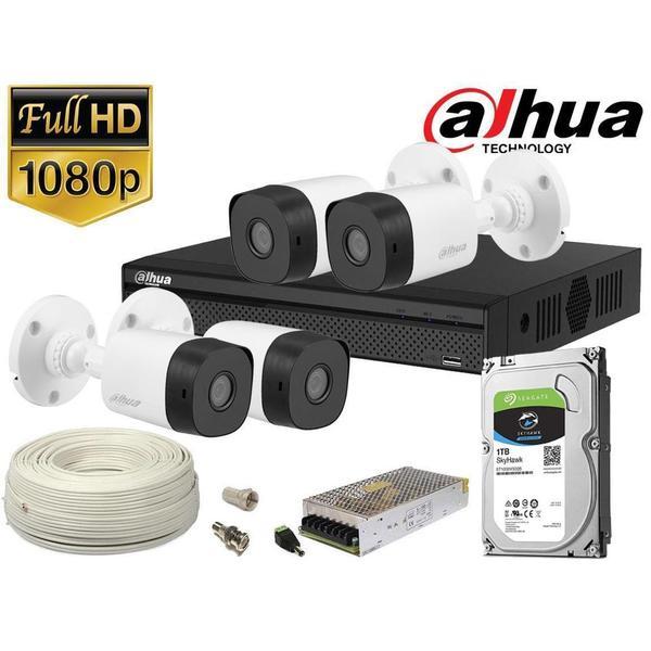 Kit supraveghere video complet 4 camere, full hd, ir 20 metri, 1 x hdd, dahua - oem