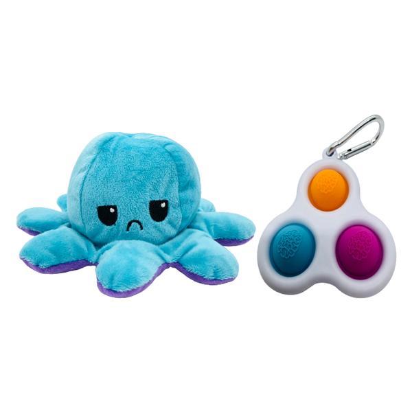 Set caracatita reversibila Diddly 20x10cm, Push Pop Bubble Fidget, Pop It, breloc, 7x7cm - Shop Like A Pro