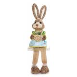 Decoratiune Figurina Iepuras Paste din fibre naturale cu picioare textil Girl 12 cm x 18 cm x 55 h - Decorer