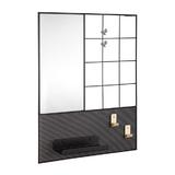 Oglinda perete cu rama metal negru cu 2 polite si 2 agatatori 45 cm x 9.5 cm x 60 h