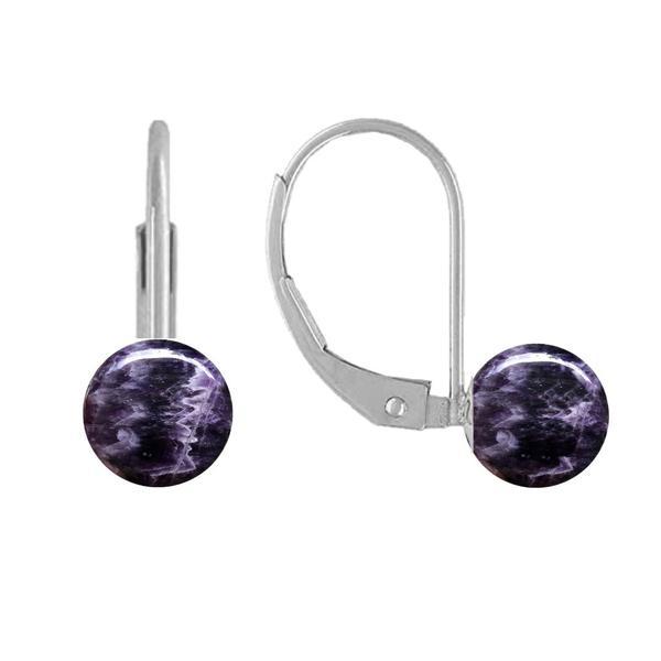 Cercei argint clasici si pietre semipretioase naturale de ametist de 8 mm