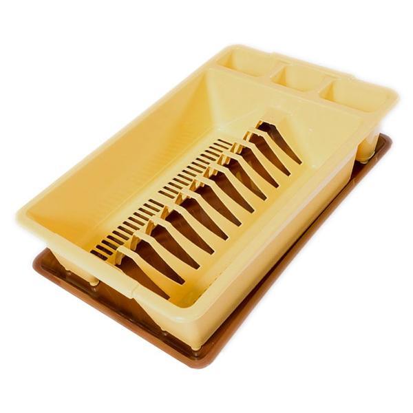 Scurgator de vase cu suport tacamuri si tavita de scurgere, select, maro/bej