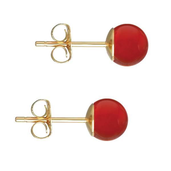 Cercei aur galben de 14 karate, tip surub, cu pietre semipretioase naturale de carneol de 6 mm