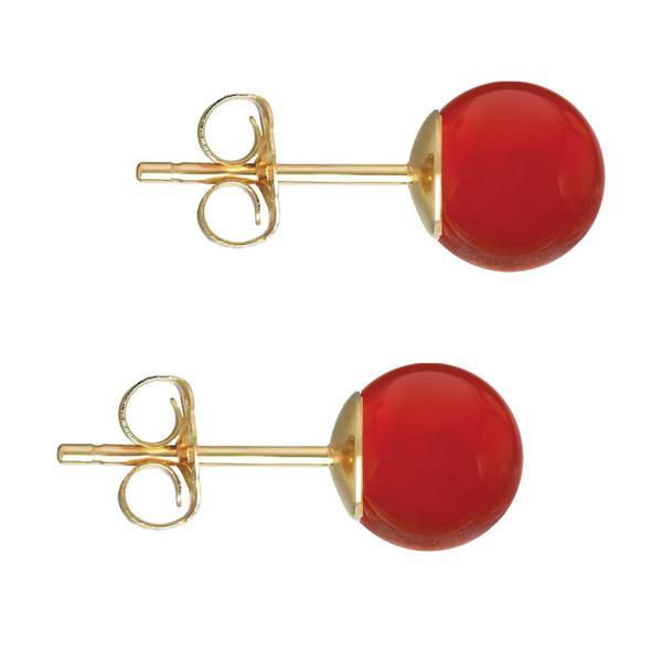 Cercei aur galben de 14 karate, tip surub, cu pietre semipretioase naturale de carneol de 8 mm