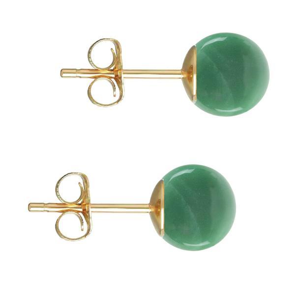 Cercei aur galben de 14 karate, tip surub, cu pietre semipretioase naturale de aventurin de 8 mm