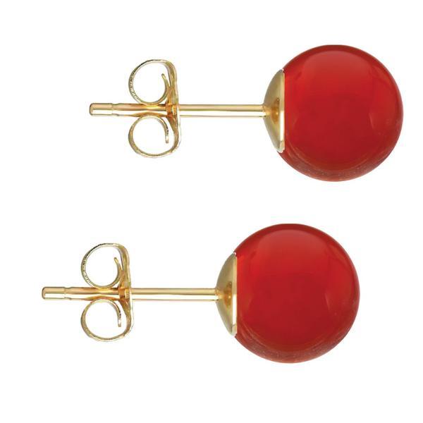 Cercei aur galben de 14 karate, tip surub, cu pietre semipretioase naturale de carneol de 10 mm
